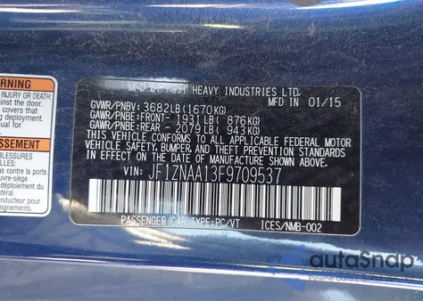 2015 Scion Fr-S из США, поврежденный, VIN JF1ZNAA13F9709537